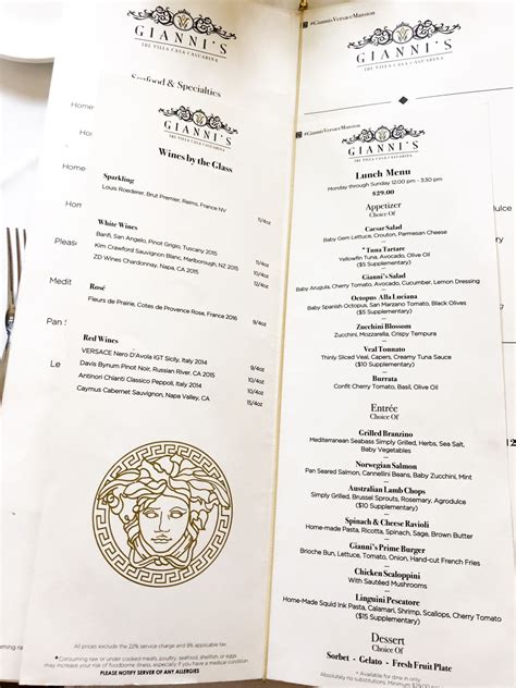 versace menu